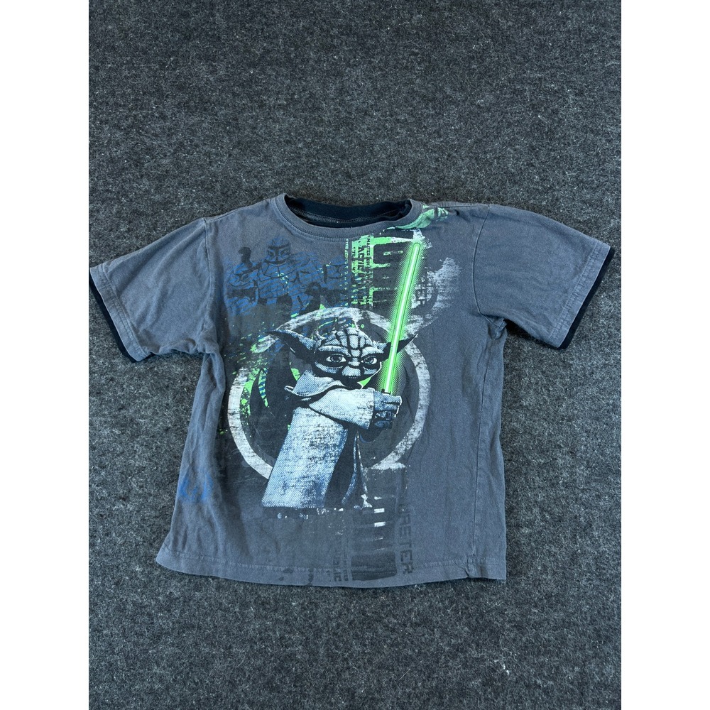 Vintage 90s Star Wars Yoda Lightsaber Graphic T Shirt Charcoal Gray Boys Medium